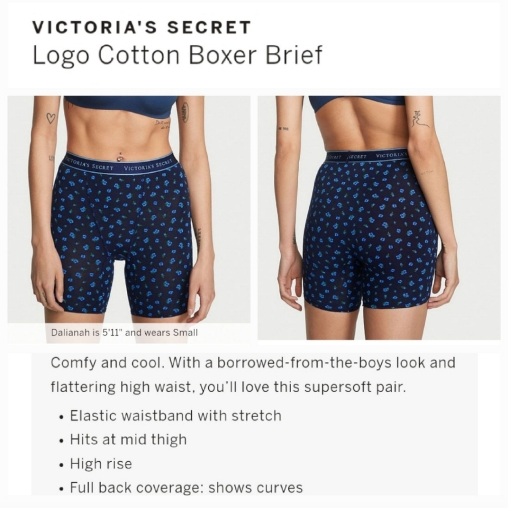Victoria's secret logo cotton stretch high waist boxer brief panty shorts SMALL
